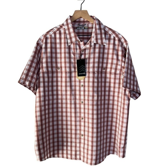 Solaris UPF Red Plaid Venting Short Sleeve Moisture Wicking Mens Shirt NEW - Picture 3 of 16